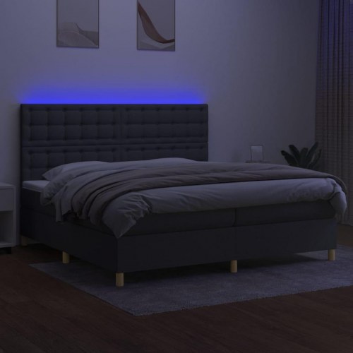 Kontinentalseng med LED-lys 200×200 cm - stof, mørkegrå
