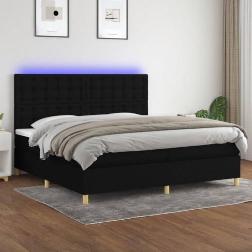 Kontinentalseng med LED-lys - 200x200 cm, sort stof
