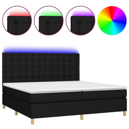 Kontinentalseng med LED-lys - 200x200 cm, sort stof