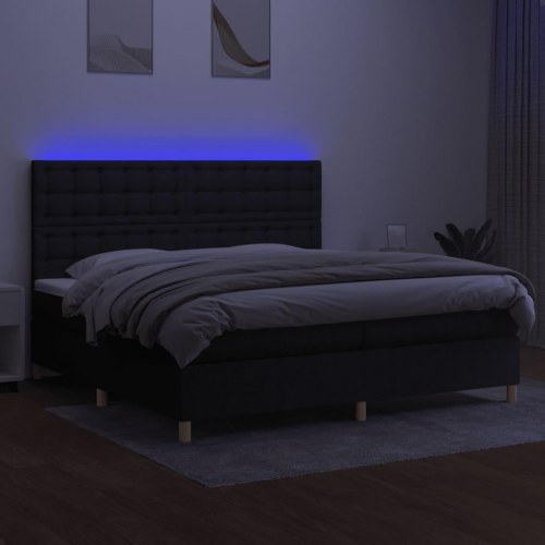 Kontinentalseng med LED-lys - 200x200 cm, sort stof