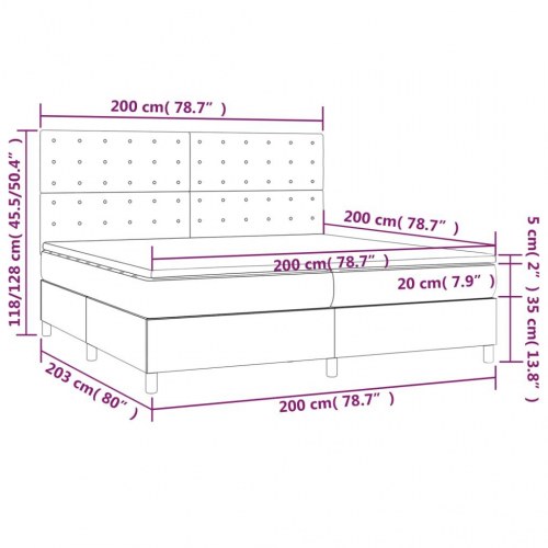 Kontinentalseng med LED-lys - 200x200 cm, sort stof