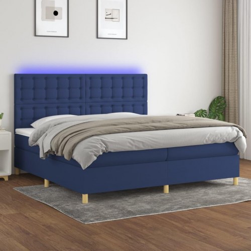 Kontinentalseng med LED-lys 200×200 cm - stof, blå