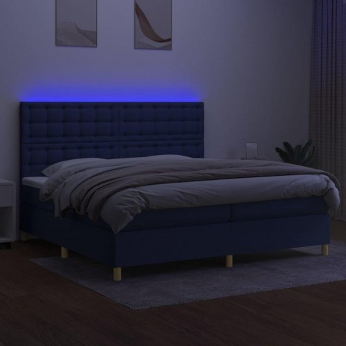 Kontinentalseng med LED-lys 200×200 cm - stof, blå