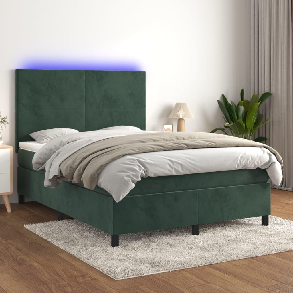 Kontinentalseng Med Led-Lys Velour Mørkegrøn - Med ensartet mønster / 140 x 190 cm