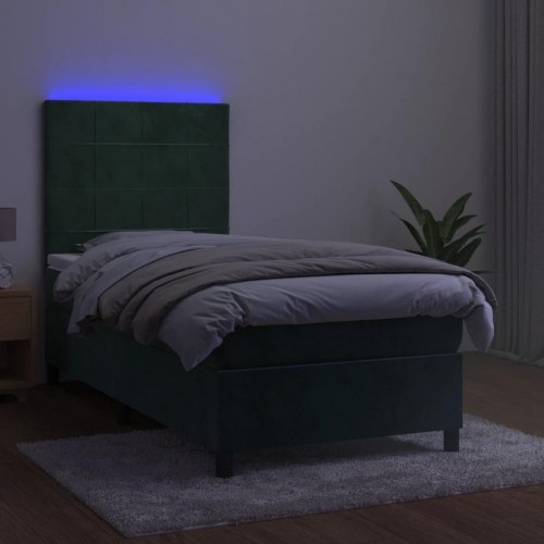 Kontinentalseng med LED-lys 80×200 cm - velour, mørkegrøn