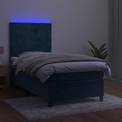 Kontinentalseng med LED-lys 90×190 cm - fløjl, mørkeblå
