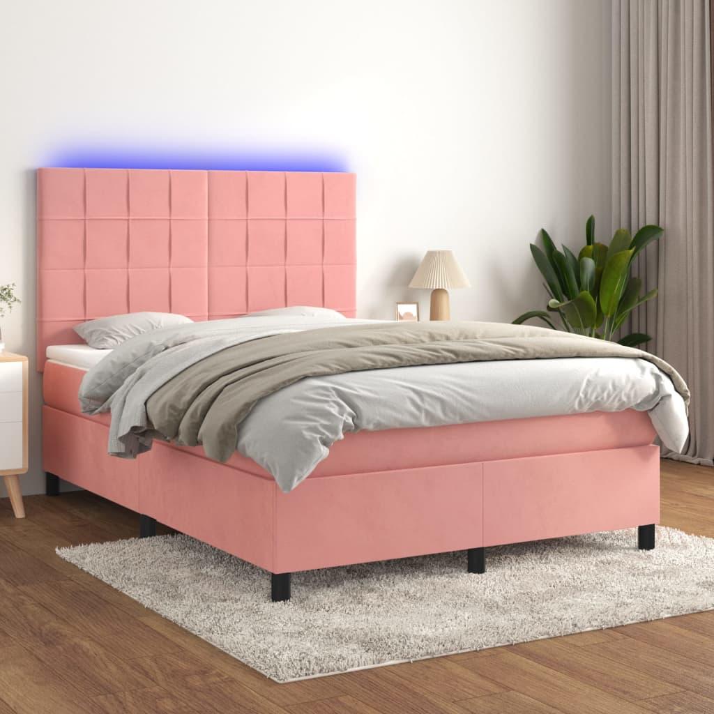 Kontinentalseng Med Led-Lys Velour Pink Lyserød - Blok med firkanter / 140 x 200 cm