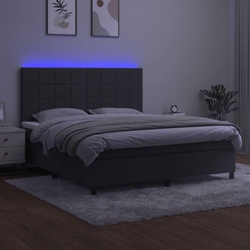 Kontinentalseng med LED-lys 160×200 cm - fløjl, mørkegrå