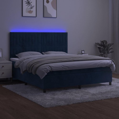 Kontinentalseng med LED-lys 180x200 cm - fløjl, mørkeblå
