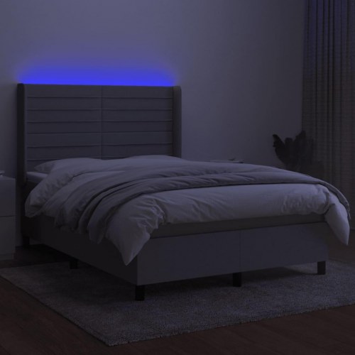 Kontinentalseng med LED-lys 140 × 190 cm - lysegrå stof