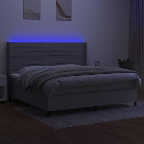 Kontinentalseng med LED-lys 200×200 cm - stof, lysegrå