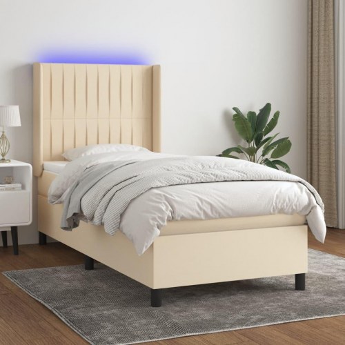 Kontinentalseng med LED-lys 90×200 cm - stof, cremefarvet