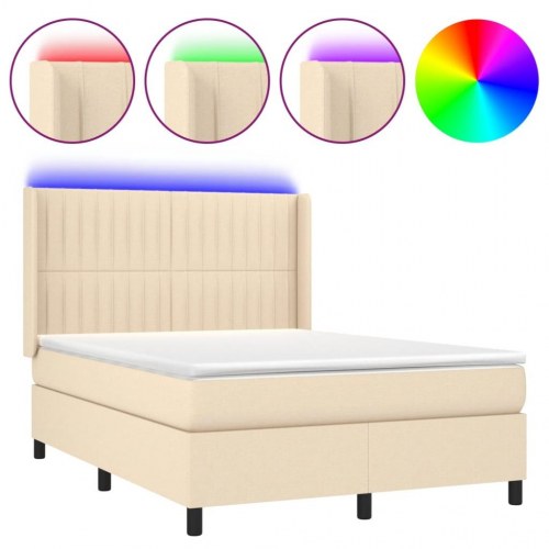 Kontinentalseng med LED-lys 140×190 cm - stof, cremefarvet
