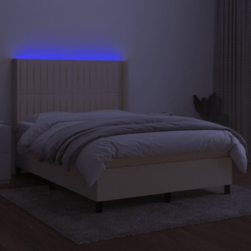 Kontinentalseng med LED-lys 140×190 cm - stof, cremefarvet