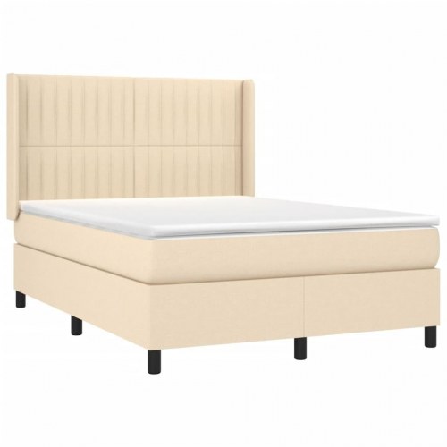 Kontinentalseng med LED-lys 140×190 cm - stof, cremefarvet