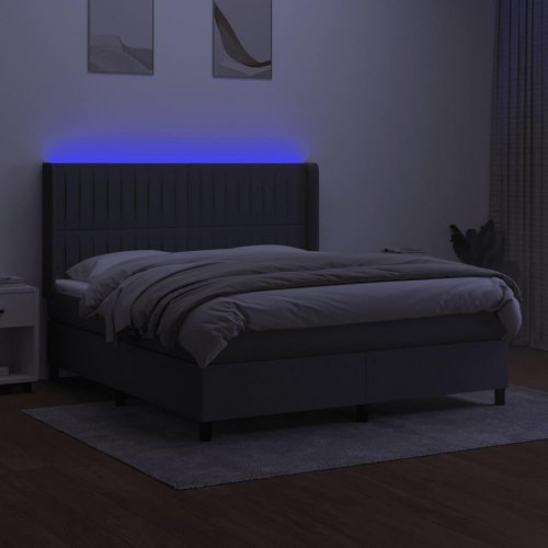 Kontinentalseng med LED-lys 160×200 cm - stof, mørkegrå