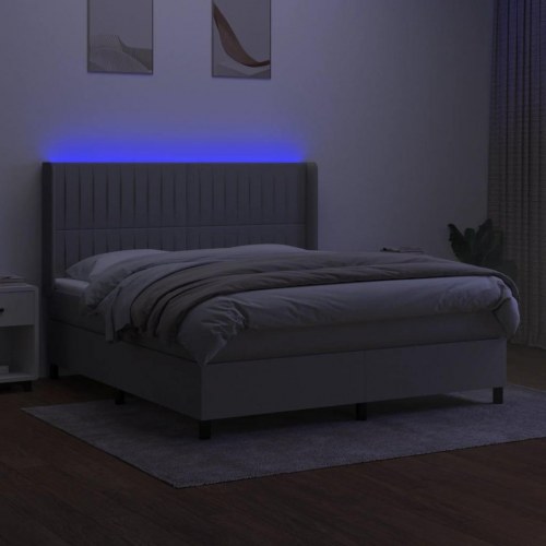 Kontinentalseng med LED-lys 180×200 cm - stof, lysegrå