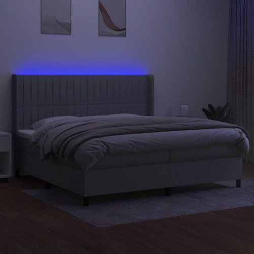 Kontinentalseng med LED-lys 200x200 cm - stof, lysegrå