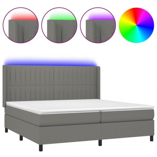 Kontinentalseng med LED-lys 200×200 cm - stof, mørkegrå