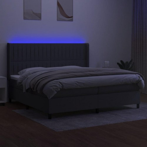 Kontinentalseng med LED-lys 200×200 cm - stof, mørkegrå