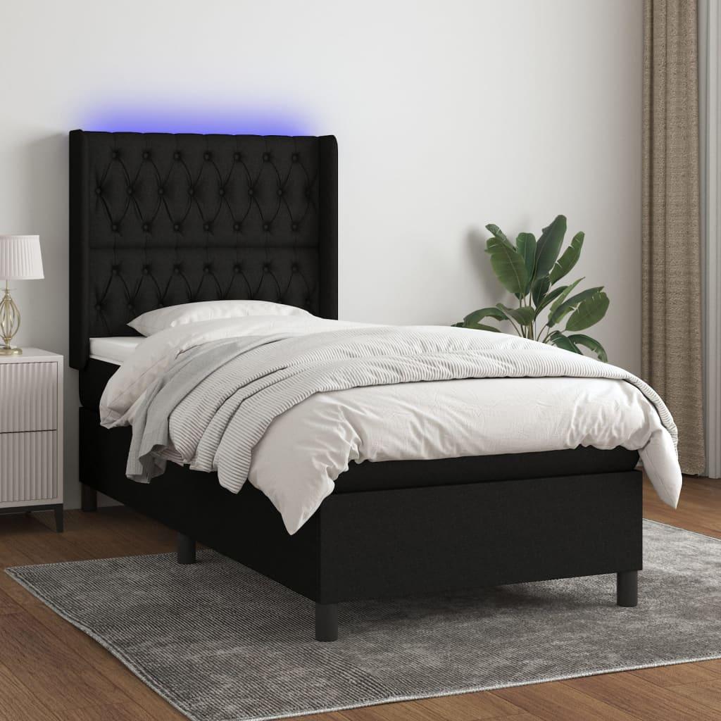 Kontinentalseng Med LED-lys Stof - Sort / 100 X 200 cm / Med pynteknapper