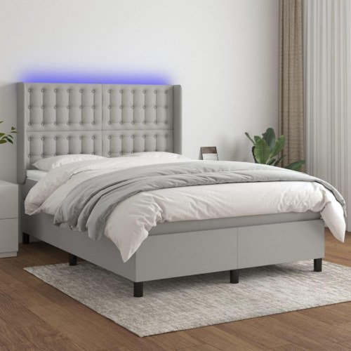 Kontinentalseng med LED-lys 140×190 cm - stof, lysegrå
