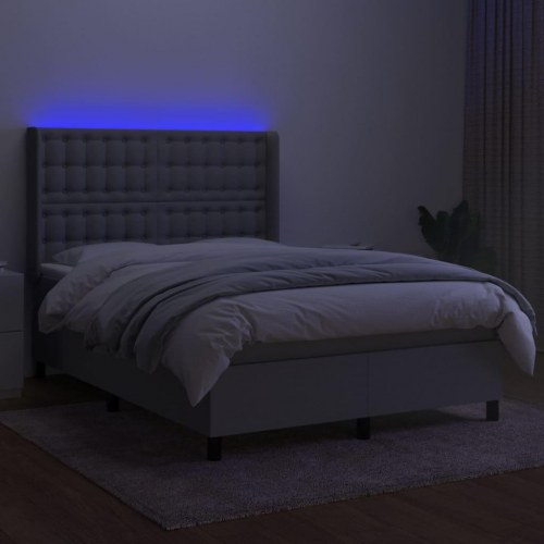 Kontinentalseng med LED-lys 140×190 cm - stof, lysegrå