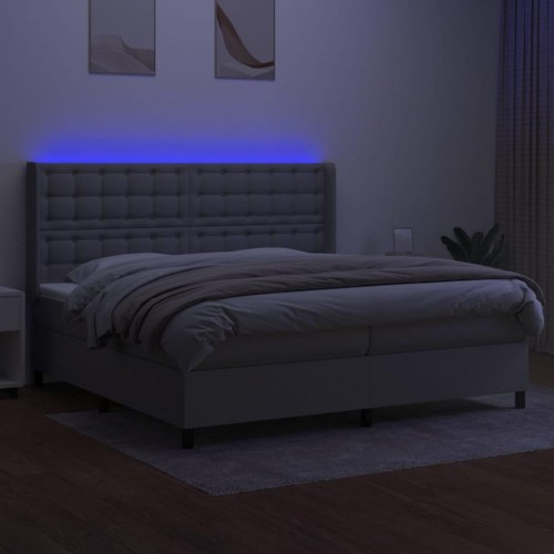 Kontinentalseng med LED-lys 200x200 cm - stof, lysegrå