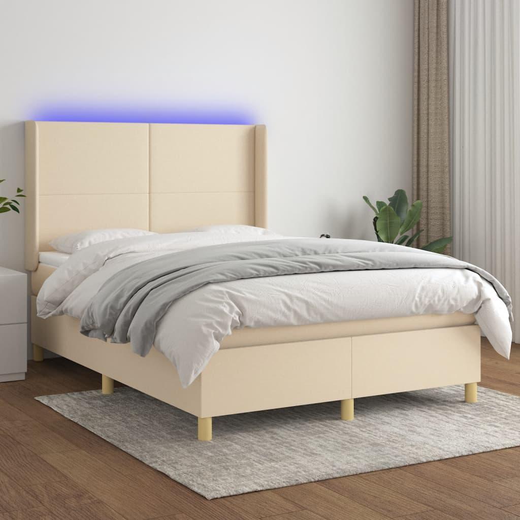 Kontinentalseng Med LED-lys Stof - Creme / 140 X 200 cm / Med ensartet mønster