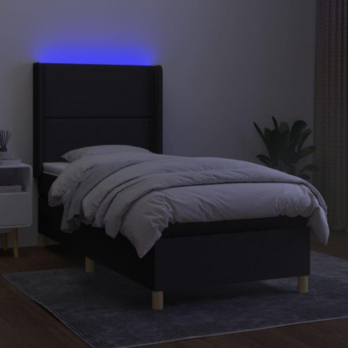 Kontinentalseng med LED-lys 90×200 cm - stof, sort