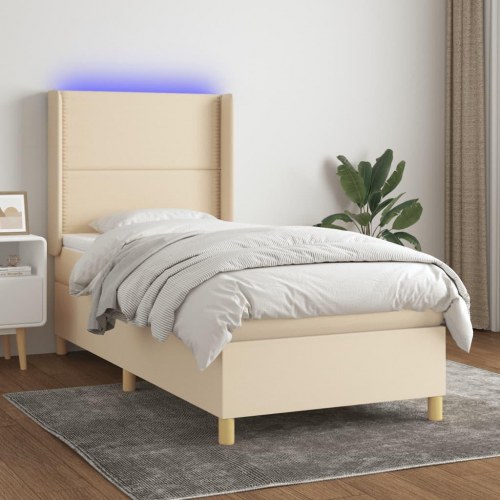 Kontinentalseng med LED-lys 100×200 cm - stof, cremefarvet