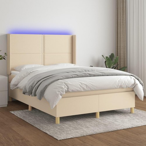 Kontinentalseng med LED-lys 140×190 cm - stof, cremefarvet