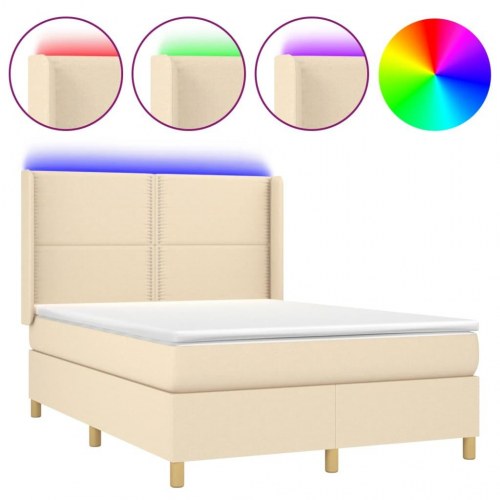 Kontinentalseng med LED-lys 140×190 cm - stof, cremefarvet