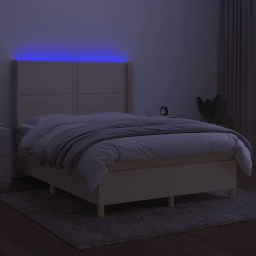 Kontinentalseng med LED-lys 140×190 cm - stof, cremefarvet