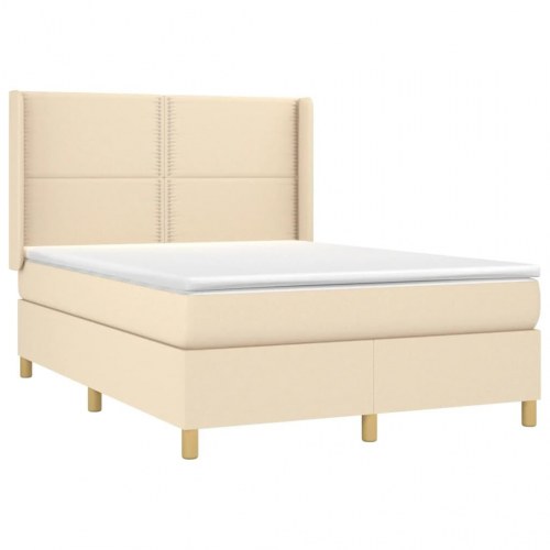 Kontinentalseng med LED-lys 140×190 cm - stof, cremefarvet