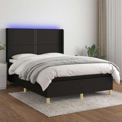 Kontinentalseng med LED-lys 140x200 cm - stof, sort