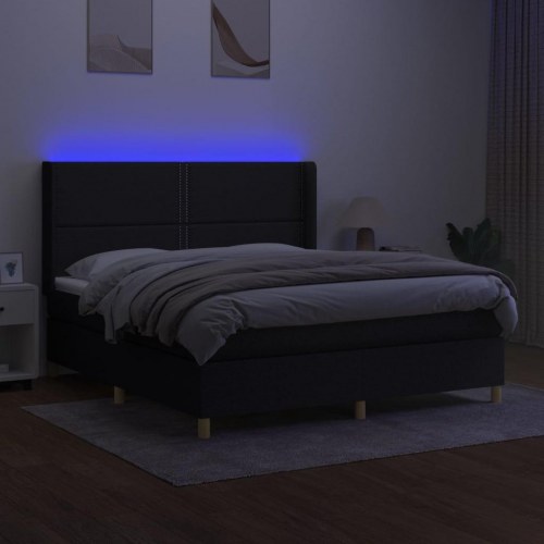 Kontinentalseng med LED-lys 160×200 cm - stof, sort
