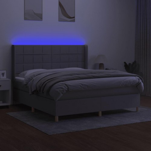 Kontinentalseng med LED-lys 160×200 cm - stof, lysegrå