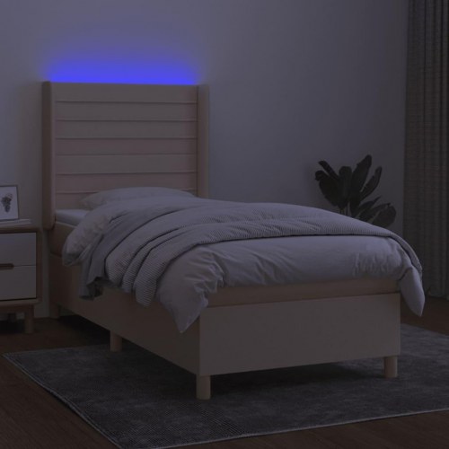 Kontinentalseng med LED-lys 90x190 cm - stof, cremefarvet
