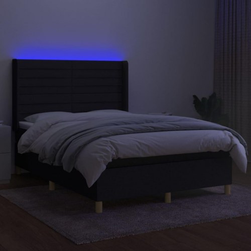 Kontinentalseng med LED-lys - 140 x 190 cm, stof, sort