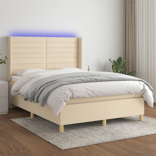 Kontinentalseng med LED-lys 140×190 cm - stof, cremefarvet