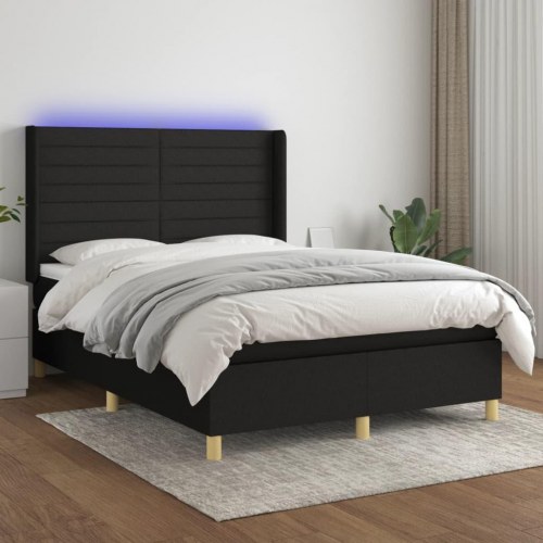 Kontinentalseng med LED-lys 140x200 cm - stof, sort