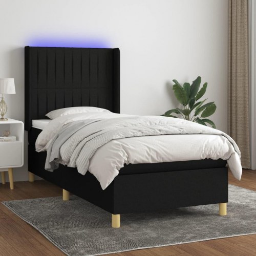 Kontinentalseng med LED-lys 90×200 cm - stof, sort