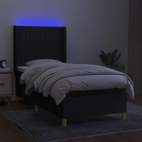 Kontinentalseng med LED-lys 90×200 cm - stof, sort