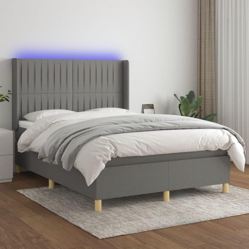 Kontinentalseng med LED-lys 140×190 cm - stof, mørkegrå
