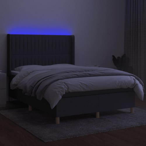 Kontinentalseng med LED-lys 140×190 cm - stof, mørkegrå