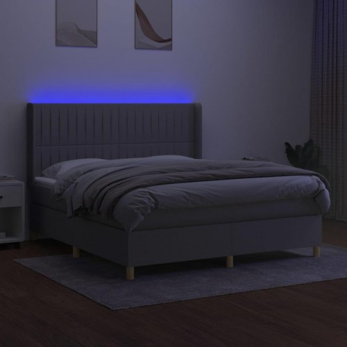 Kontinentalseng med LED-lys 160×200 cm - stof, lysegrå