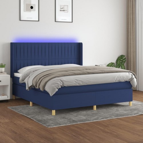 Kontinentalseng med LED-lys 160×200 cm - stof, blå