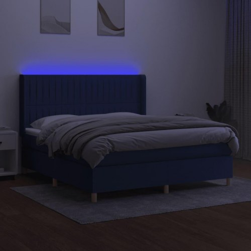 Kontinentalseng med LED-lys 160×200 cm - stof, blå