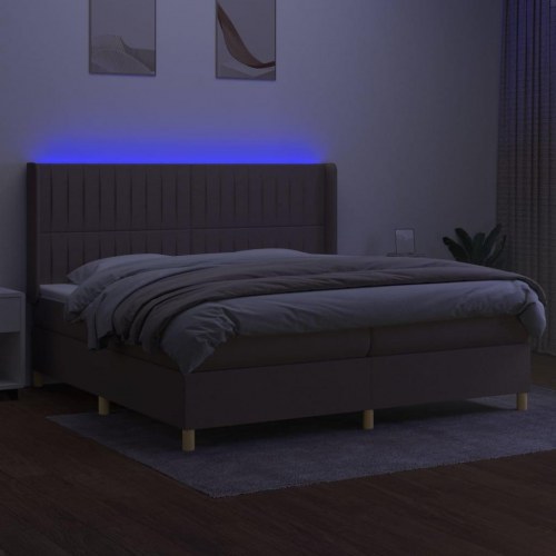 Kontinentalseng med LED-lys 200 x 200 cm - stof, gråbrun
